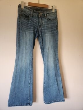 Aeropostale Low Rise Flare Jeans Flap Pockets Y2K Medium Wash Denim Size 00 Cute